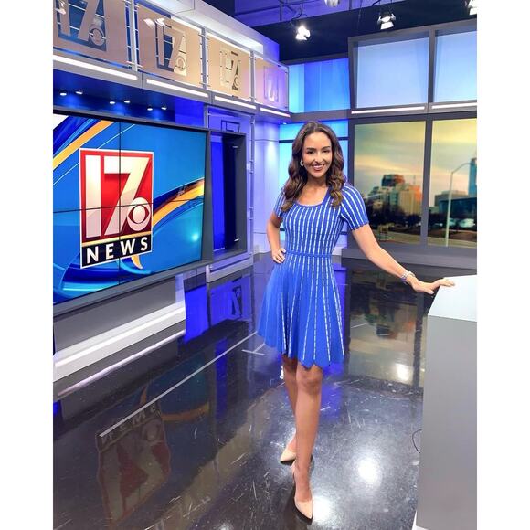 SHOSHANNA Blue White Striped Knit Hourglass Short Sleeve Arcadia Dress sz M - Picture 16 of 16